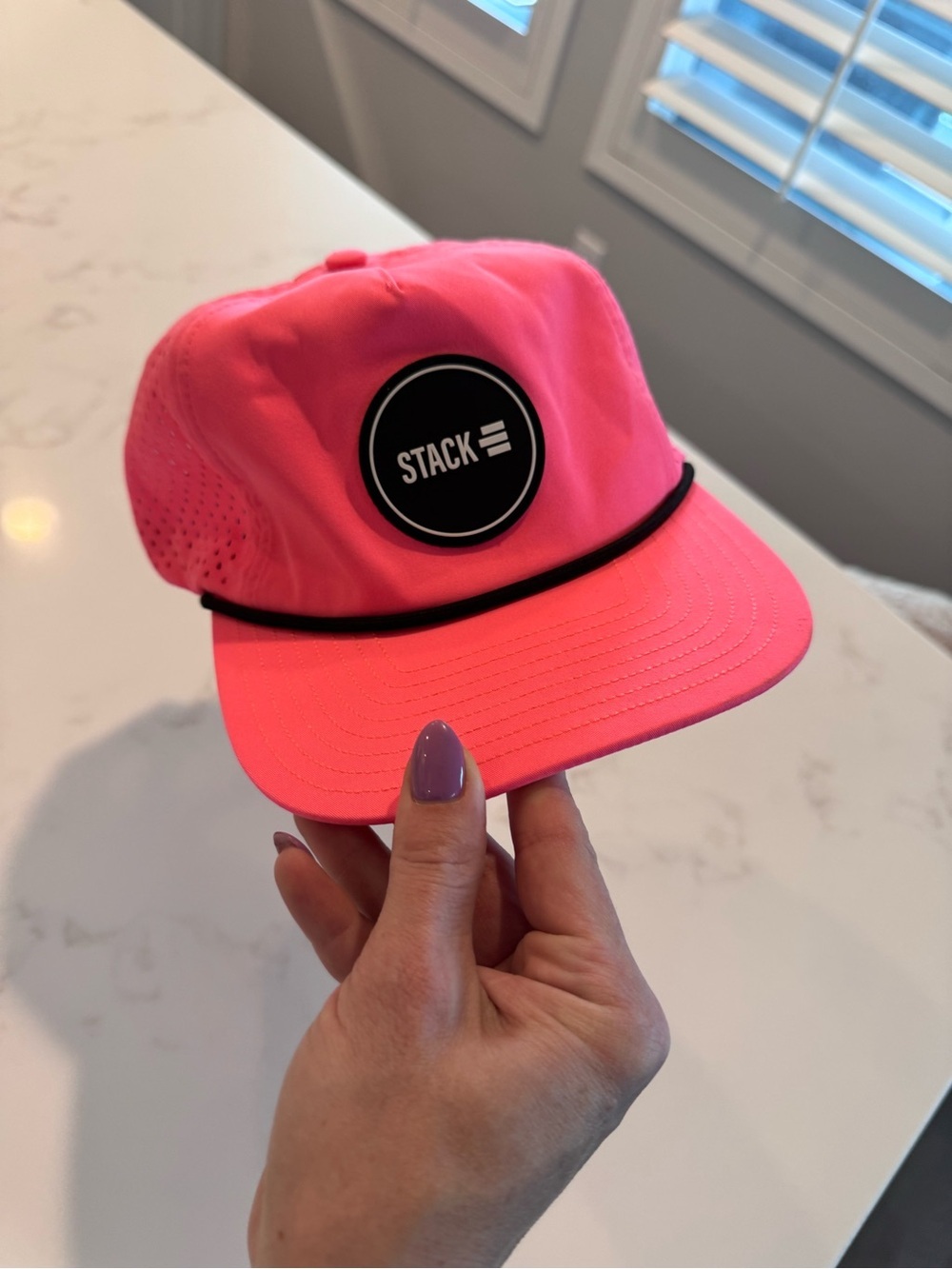 STACK Neon Pink Performance Snapback Hat Laser Cut Ventilation